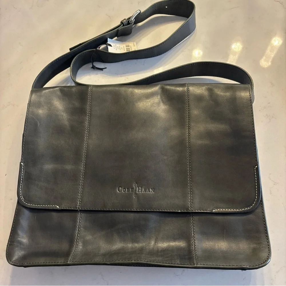 Cole Haan Black Leather Messenger Shoulder Bag